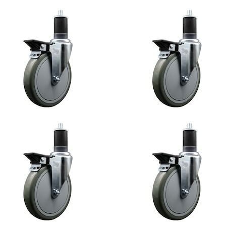 Service Caster 6'' Gray Poly Swivel 1-5/8'' Expanding Stem Caster Set with Brake, 4PK SCC-EX20S614-PPUB-PLB-158-4